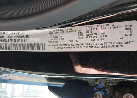 2021 Ram 1500 Limited 4X4 5'7 Box z USA, uszkodzony, nr VIN 1C6SRFHT8MN553852